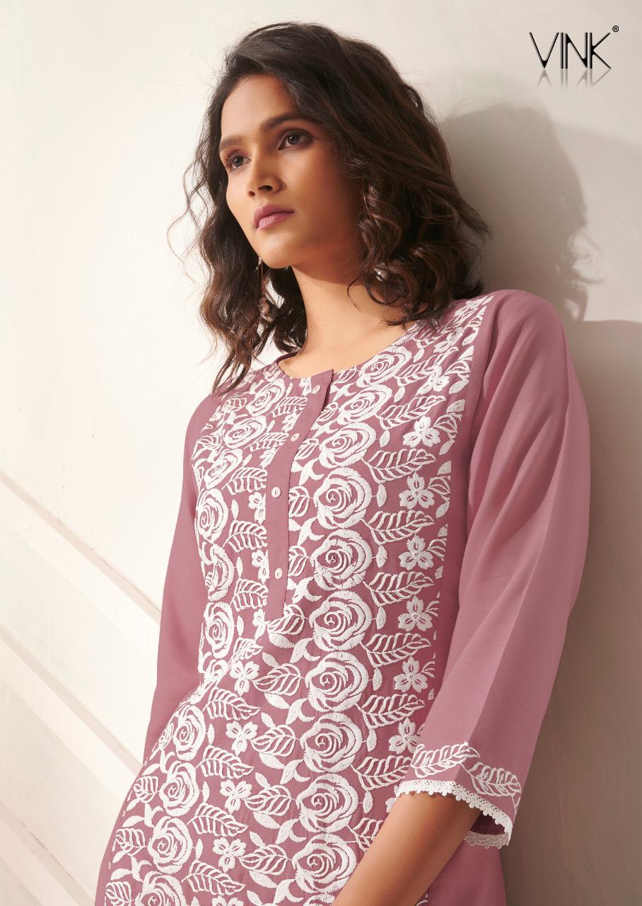 vink lucknowi vol 4 rayon exclusive lucknowi work kurta with pant catalog