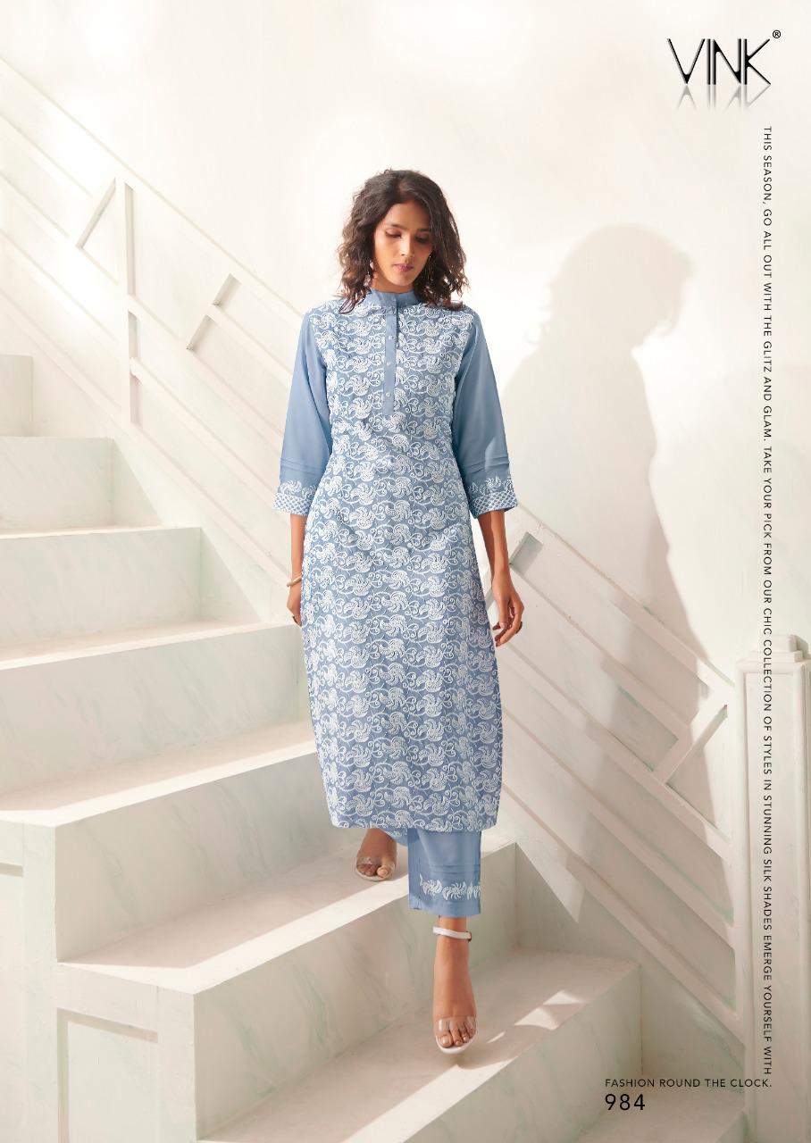 vink lucknowi vol 4 rayon exclusive lucknowi work kurta with pant catalog