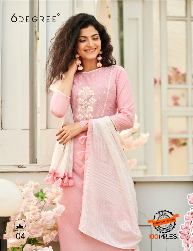 100 miles 6 degree cotton regal look kurti with pants and dupatta catalog