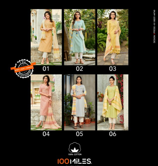 100 miles plumtree cotton gorgeous look kurti with pant and dupatta catalog