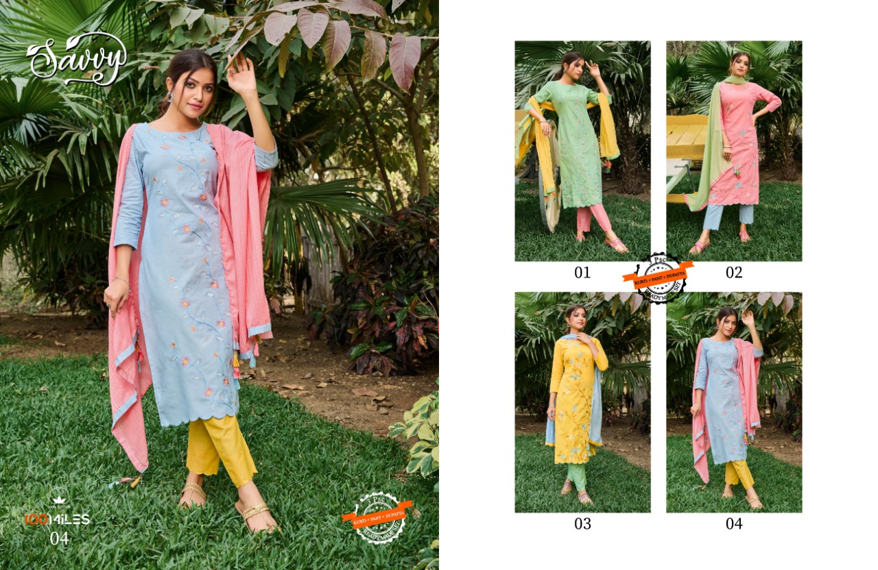 100 miles savvy cotton regal look kurti with pants and dupatta catalog