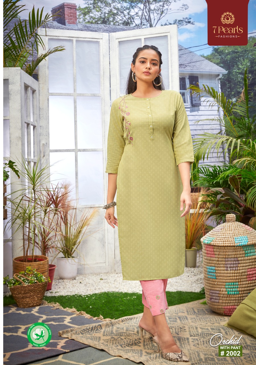 7 pearls orchid cotton authentic fabric kurti with pant catalog