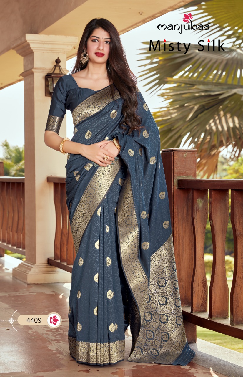 manjubaa clothing misty silk series 4401 to 4410 elegant saree catalog