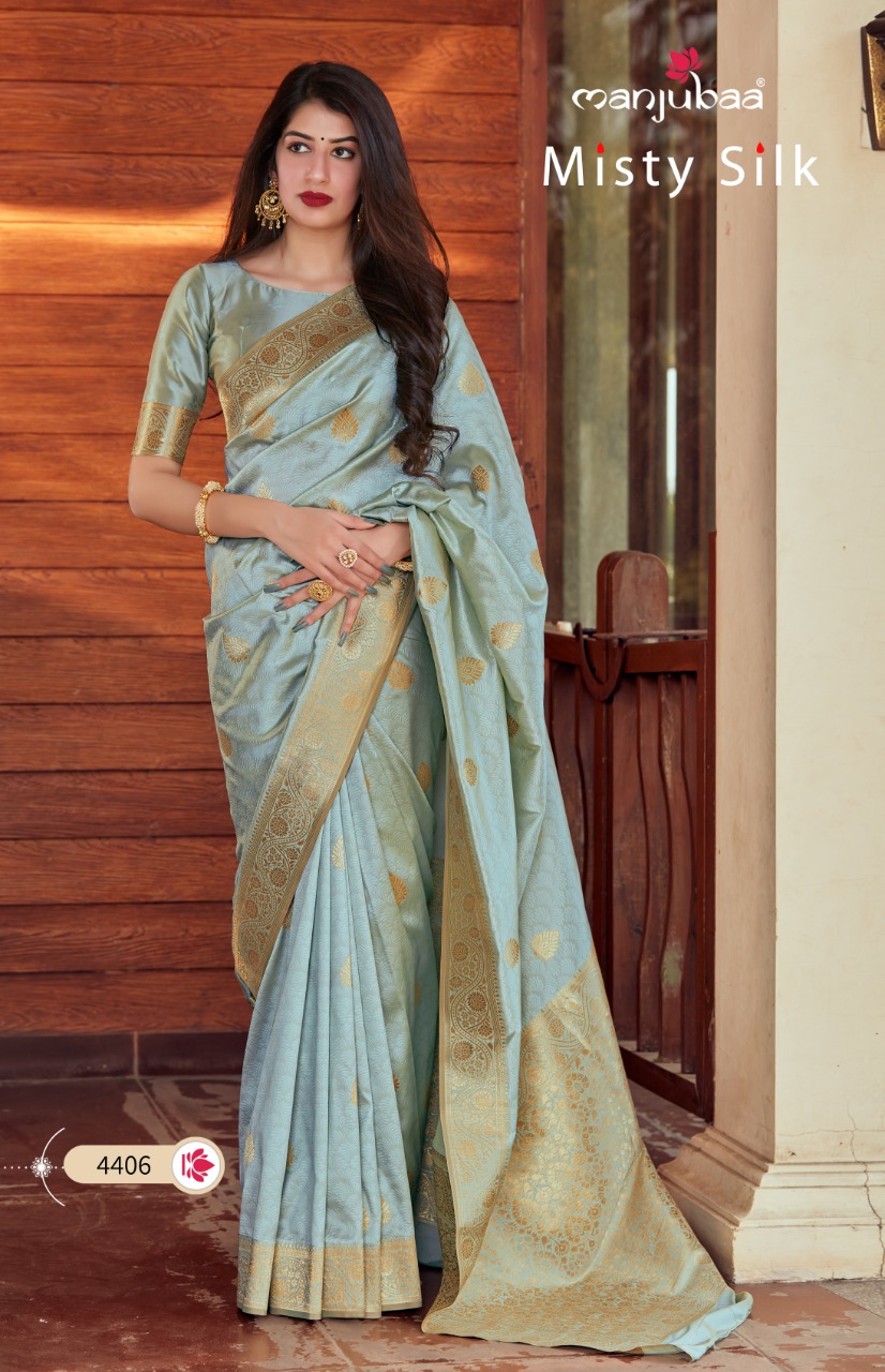 manjubaa clothing misty silk series 4401 to 4410 elegant saree catalog