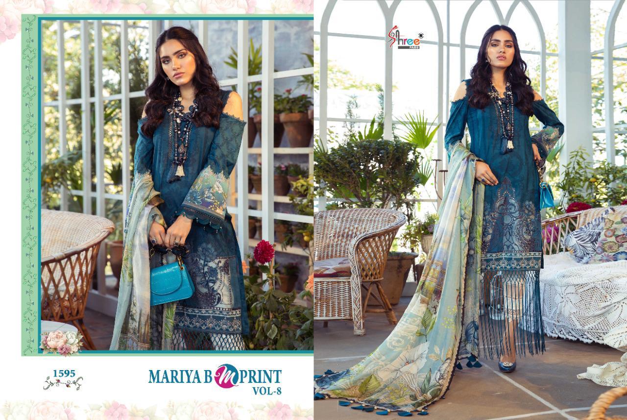 shree fab mariya b m print vol 8 pure cambric lawn attrective colours and print siffon dupatta salwar suit catalog