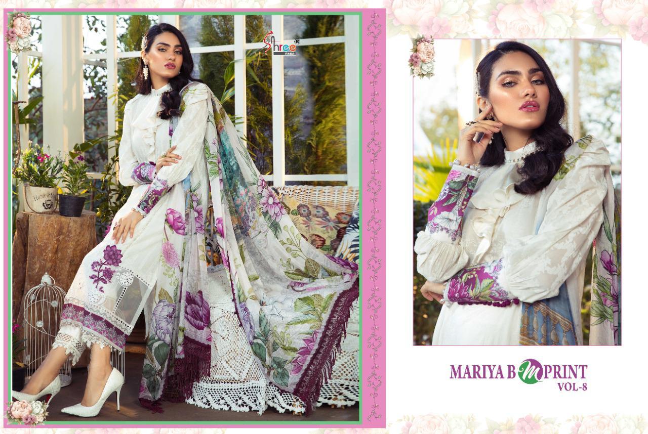 shree fab mariya b m print vol 8 pure cambric lawn attrective colours and print siffon dupatta salwar suit catalog