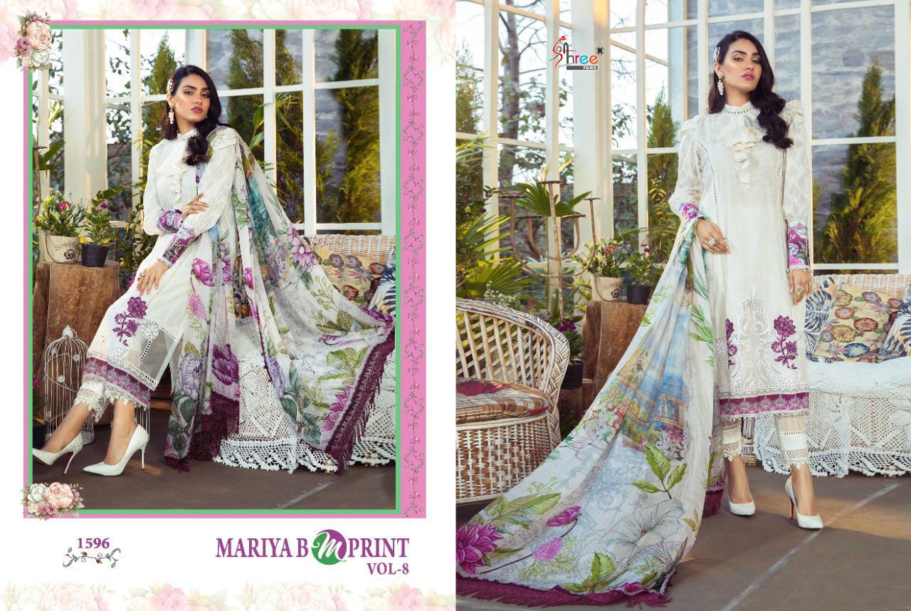 shree fab mariya b m print vol 8 pure cambric lawn attrective colours and print siffon dupatta salwar suit catalog