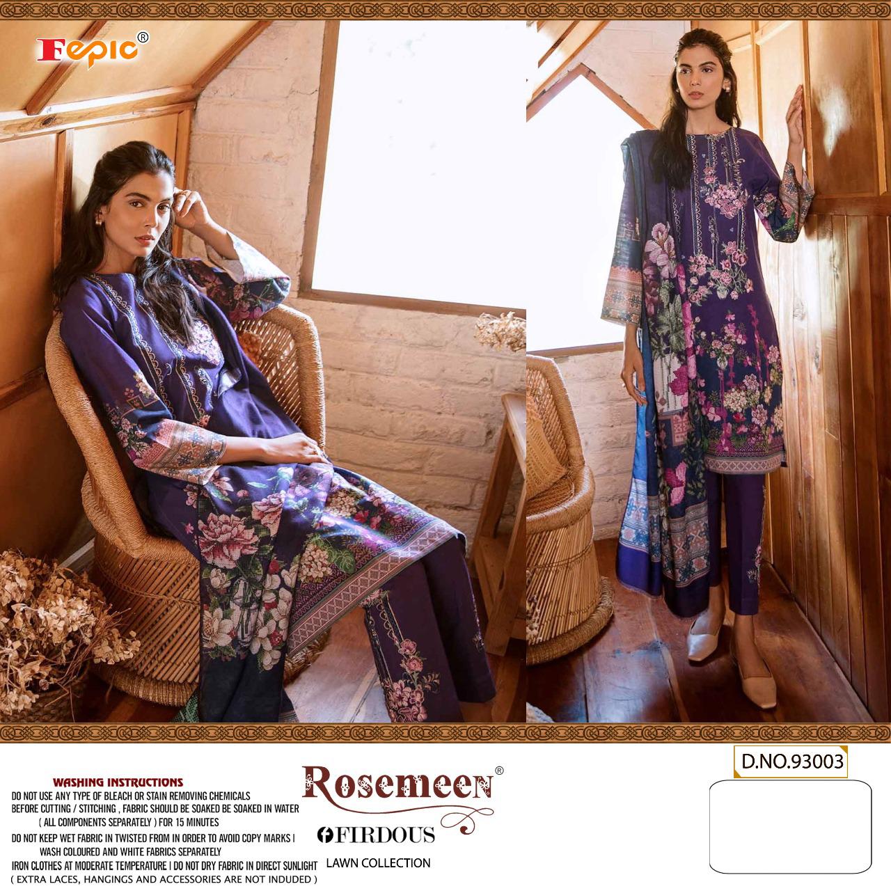 Fepic rosemeen firdous lawn collection cambric decent embroidary look  salwar suit with cotton dupatta catalog