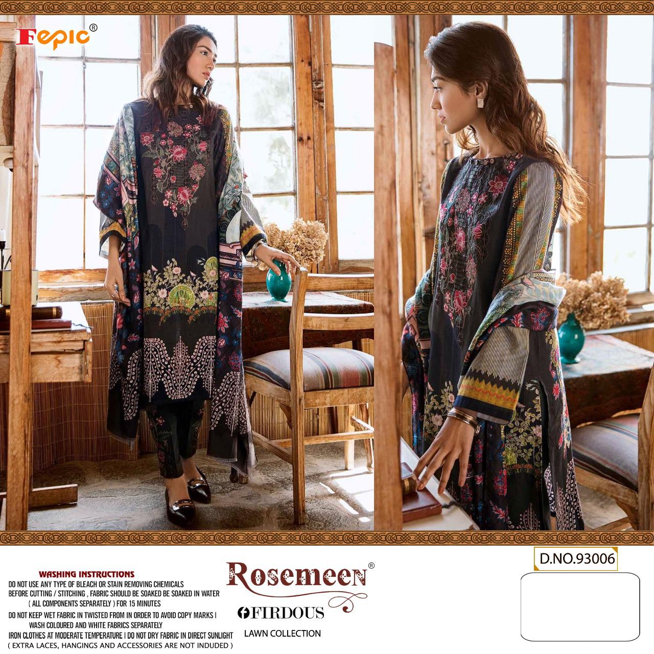 Fepic rosemeen firdous lawn collection cambric decent embroidary look  salwar suit with cotton dupatta catalog