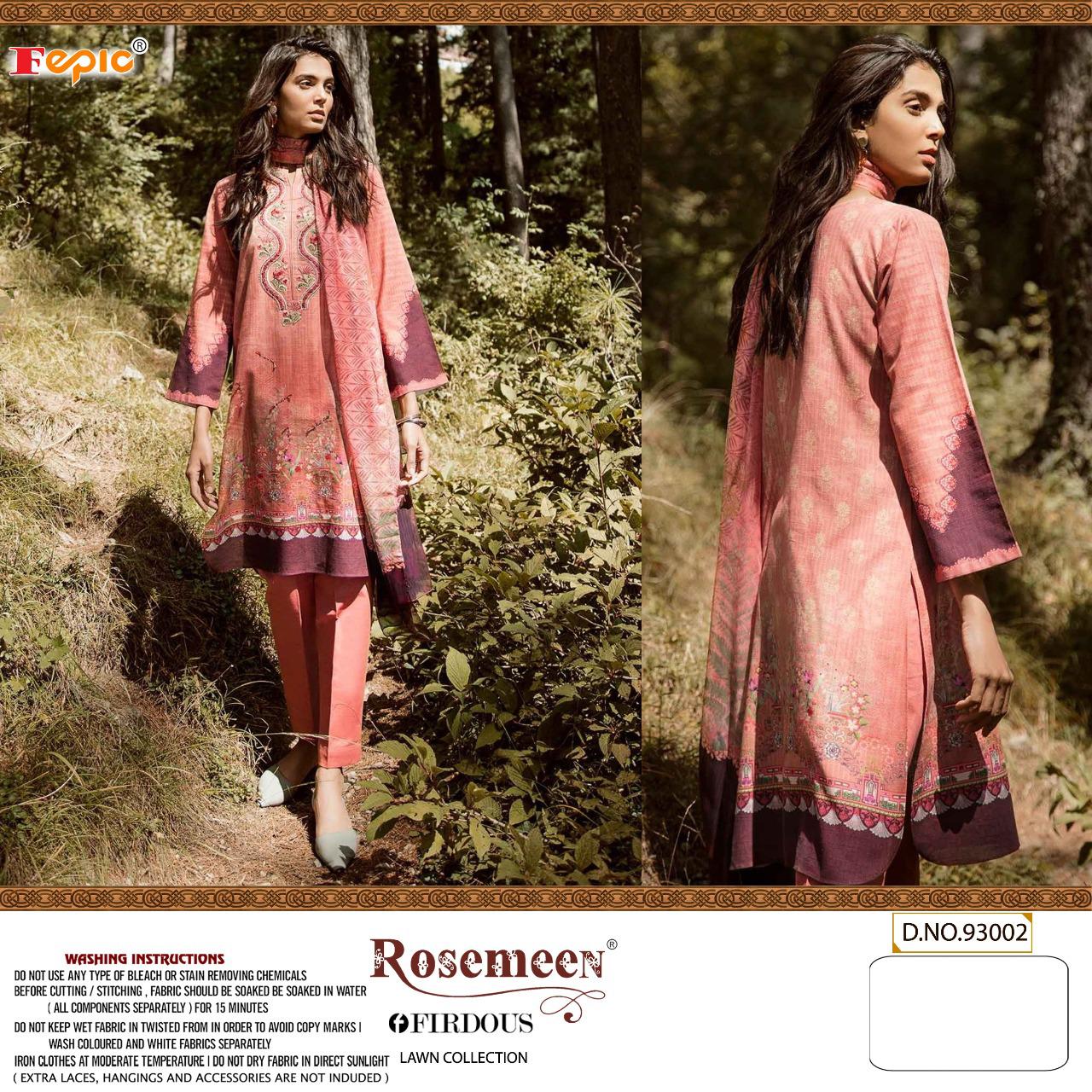 Fepic rosemeen firdous lawn collection cambric decent embroidary look  salwar suit with cotton dupatta catalog