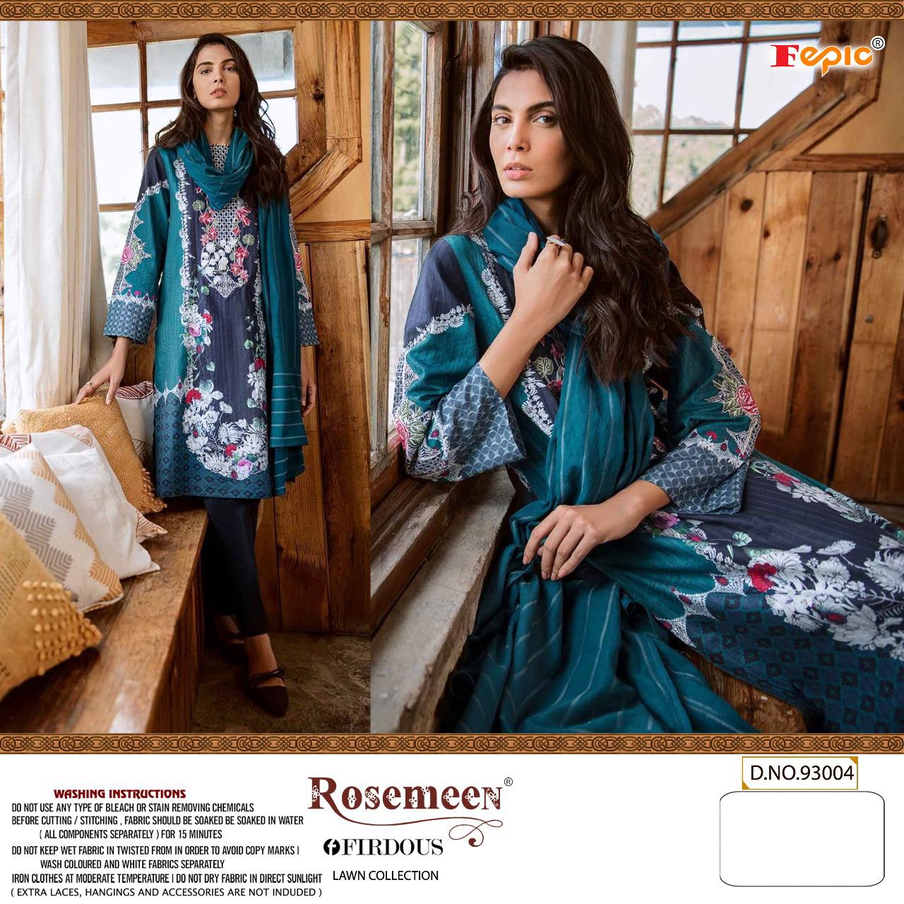 Fepic rosemeen firdous lawn collection cambric decent embroidary look  salwar suit with cotton dupatta catalog