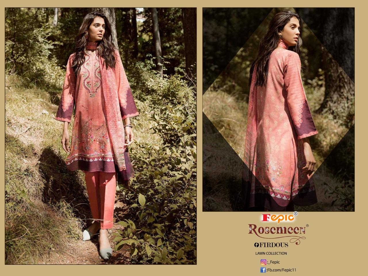 Fepic rosemeen firdous lawn collection cambric decent embroidary look  salwar suit with cotton dupatta catalog