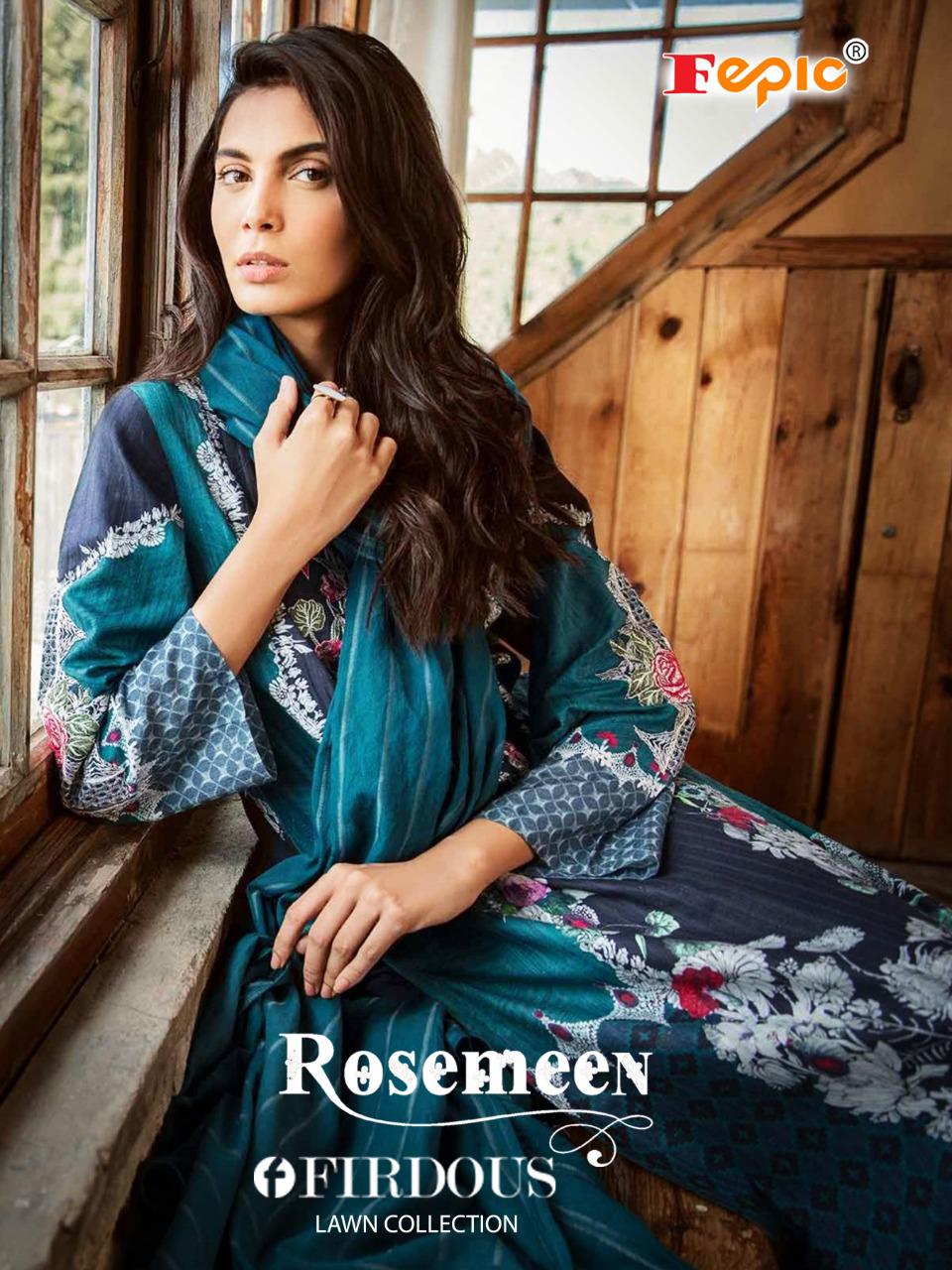 Fepic rosemeen firdous lawn collection cambric decent embroidary look  salwar suit with cotton dupatta catalog