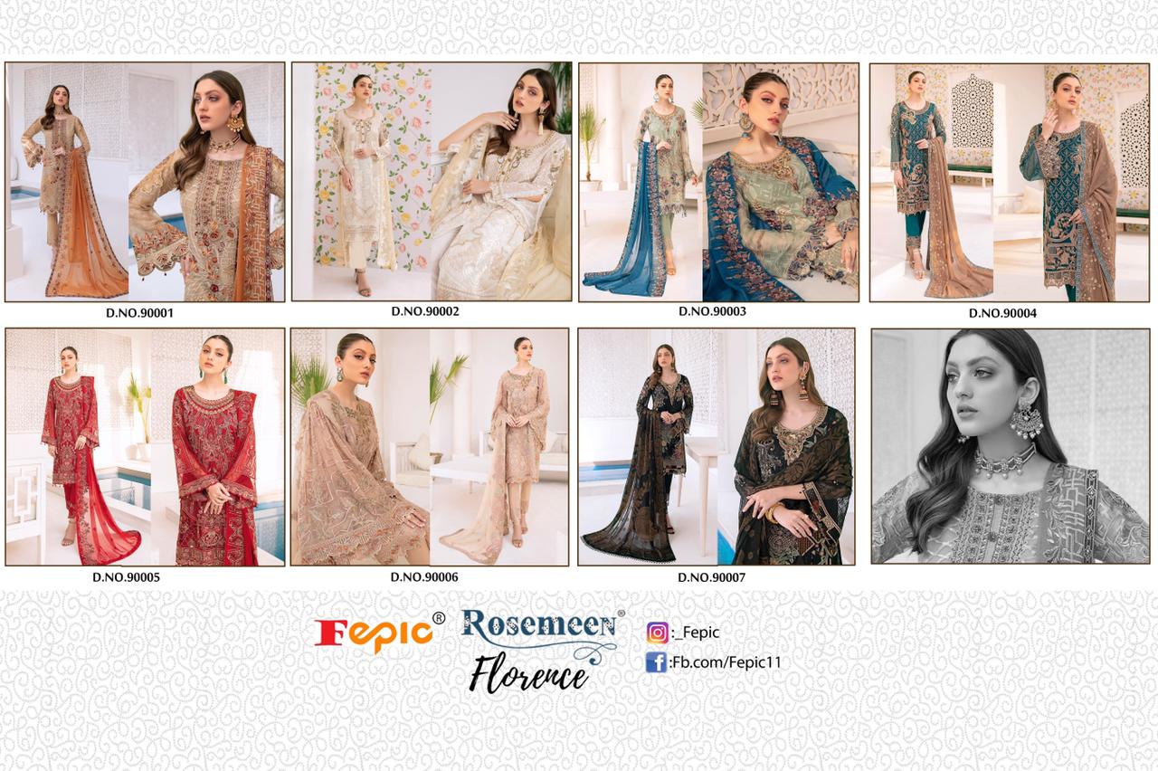 fepic rosemeen florence georgette regal look salwar suit catalog