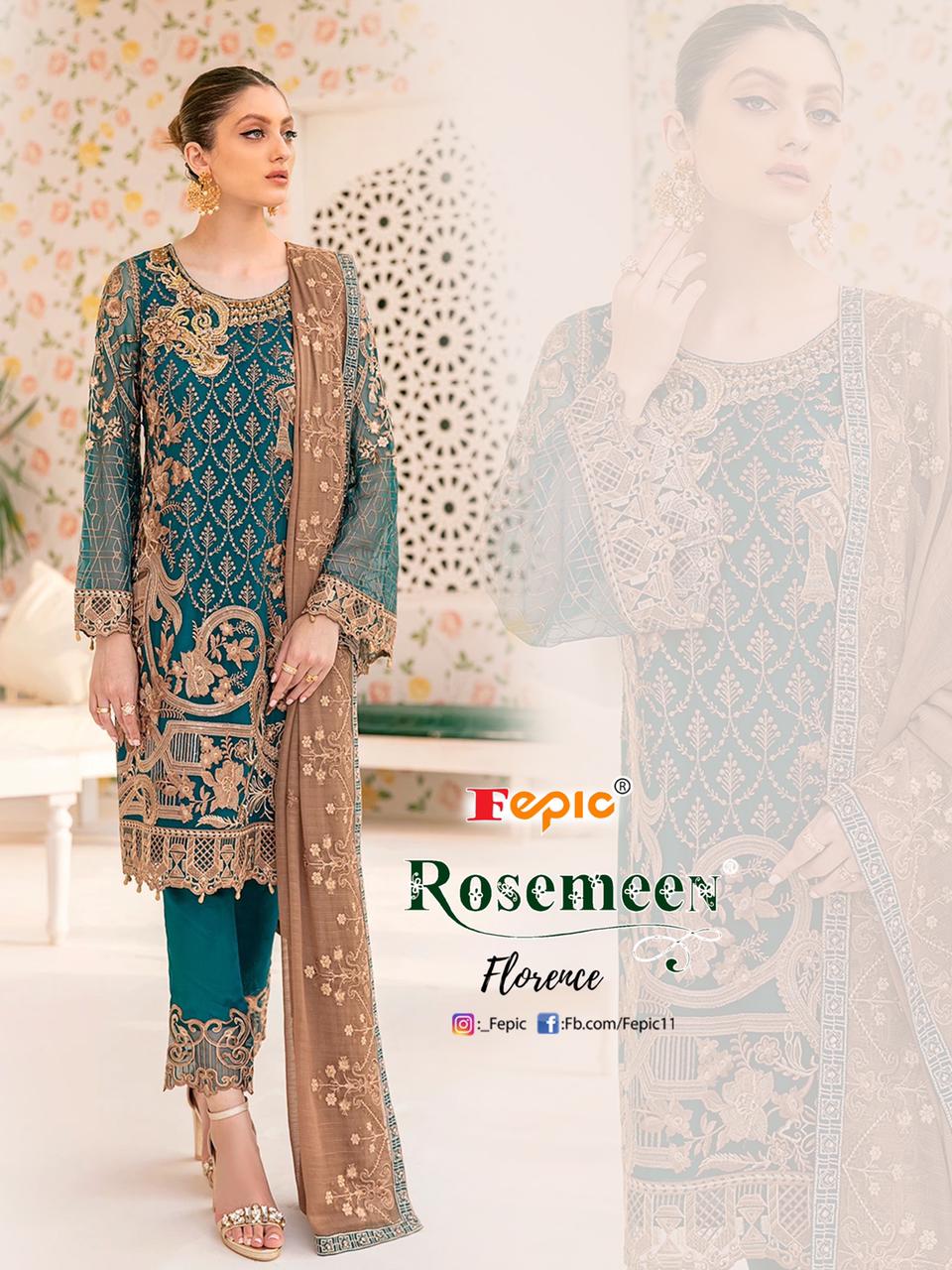 fepic rosemeen florence georgette regal look salwar suit catalog