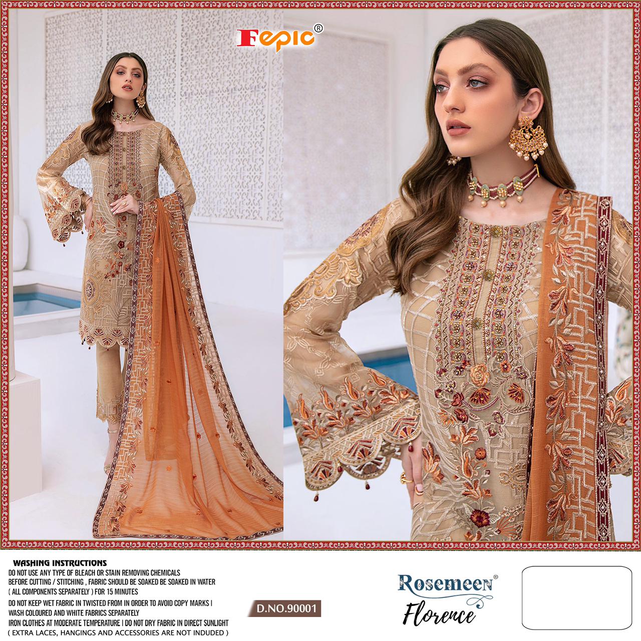 fepic rosemeen florence georgette regal look salwar suit catalog