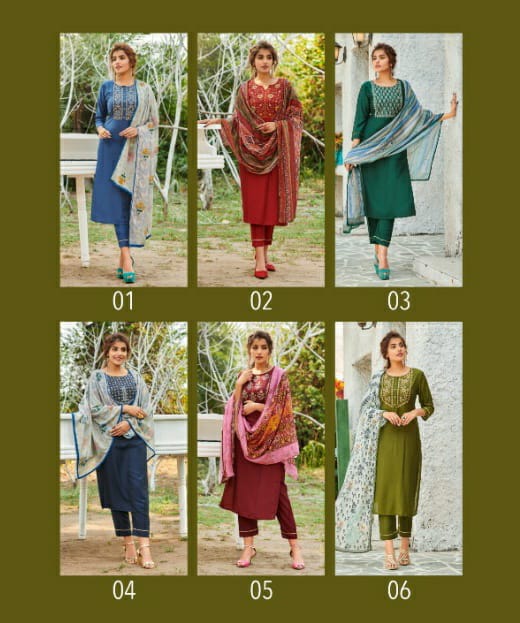 global local roohi muslin elegant kurti with pant and dupatta catalog