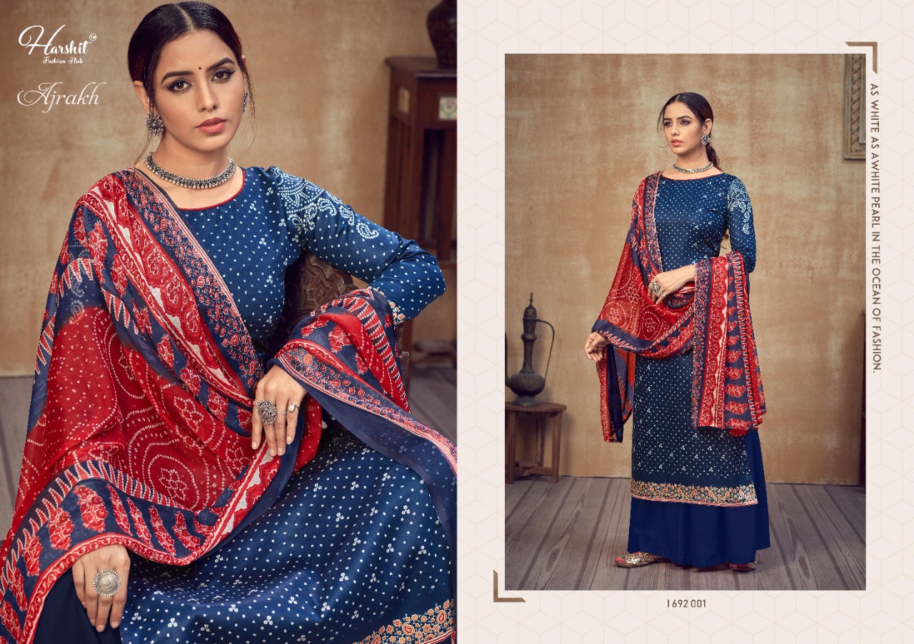 harshit fashion ajrakh pure jam exclusive digital Bandni print salwar suit catalog