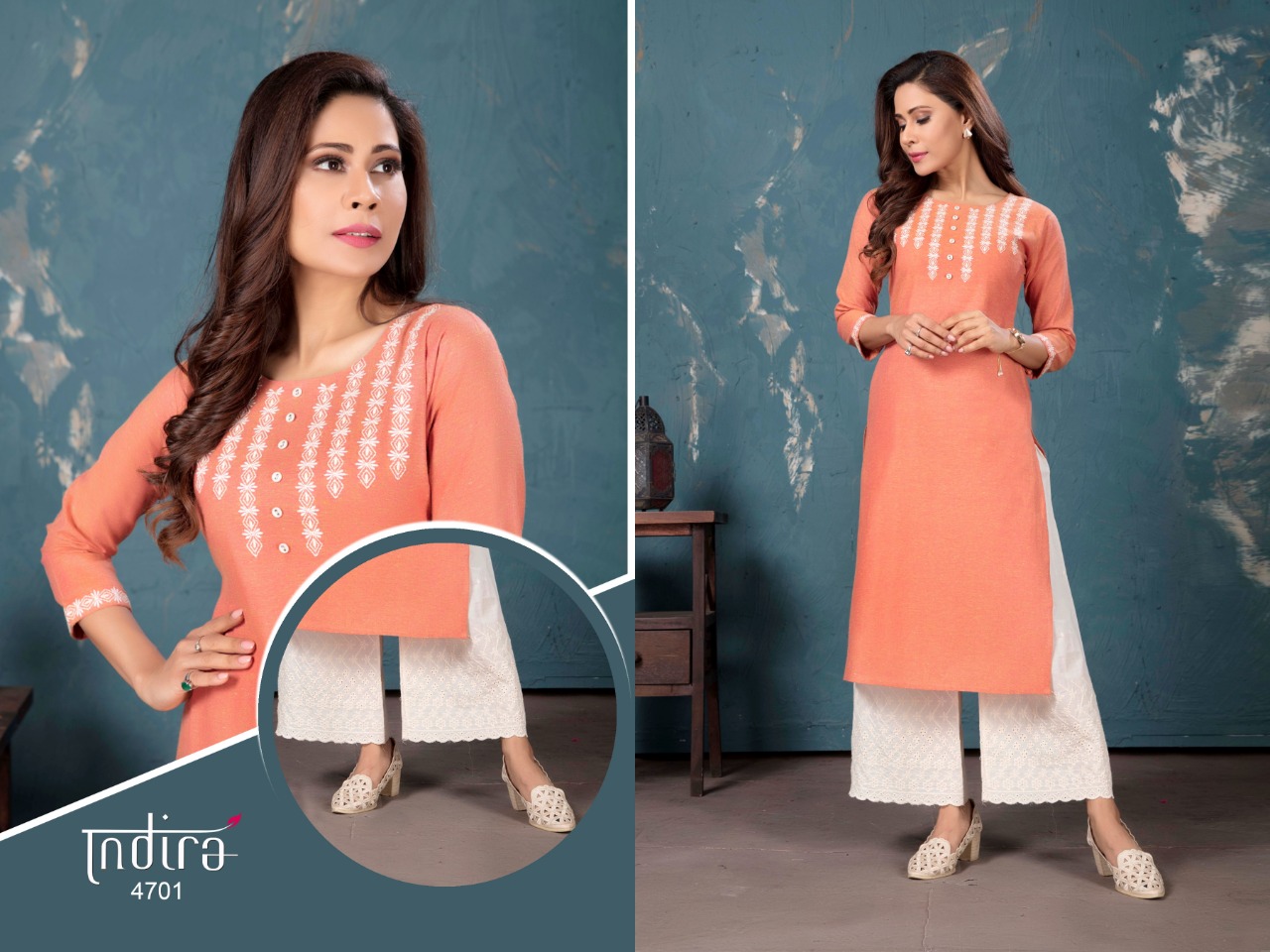 indira apparel gulberg  cotton classic trendy look kurti with bottom catalog