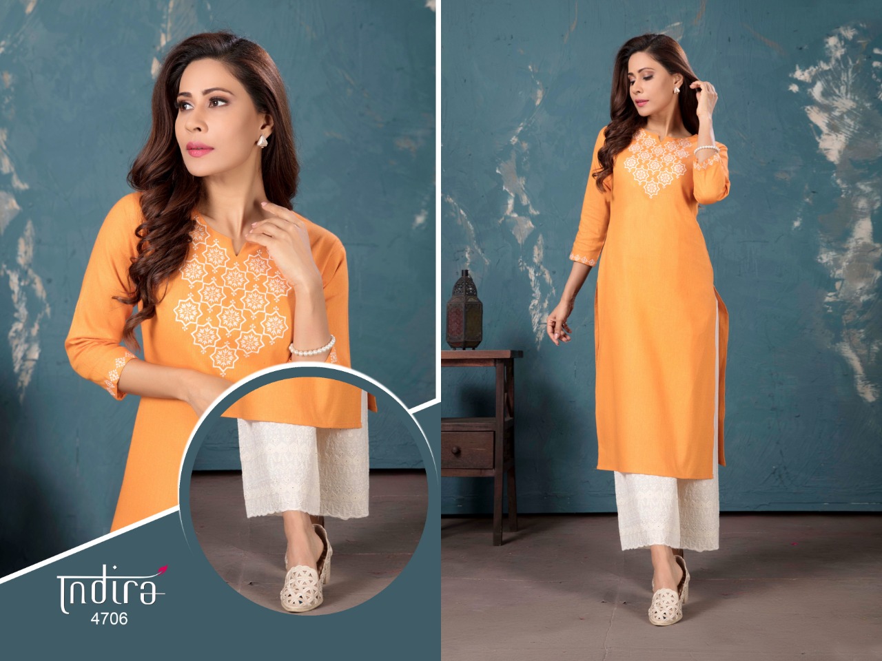 indira apparel gulberg  cotton classic trendy look kurti with bottom catalog