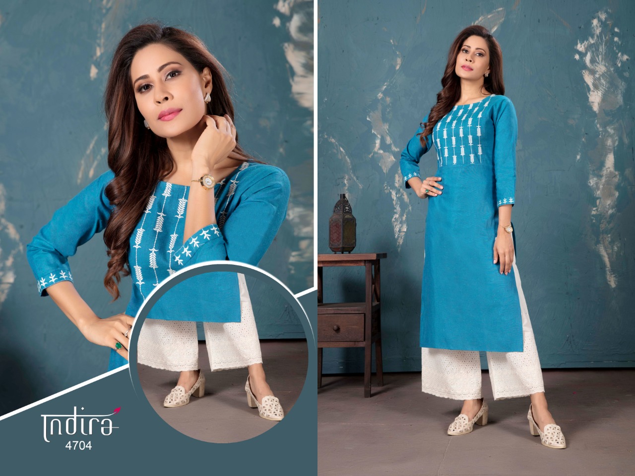 indira apparel gulberg  cotton classic trendy look kurti with bottom catalog