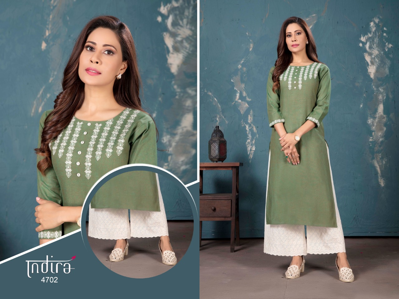 indira apparel gulberg  cotton classic trendy look kurti with bottom catalog