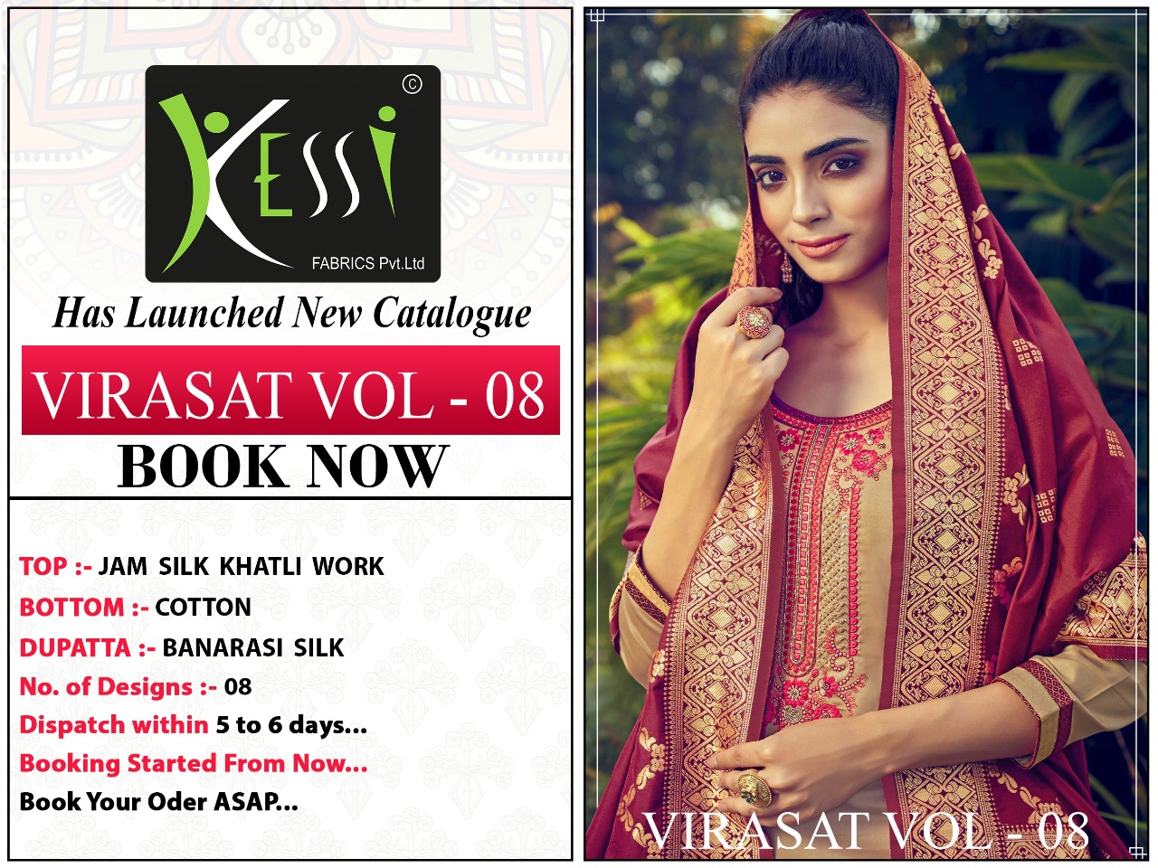 kessi fabrics virasat Vol 8 jam silk attrective  Embroidery salwar suit catalog