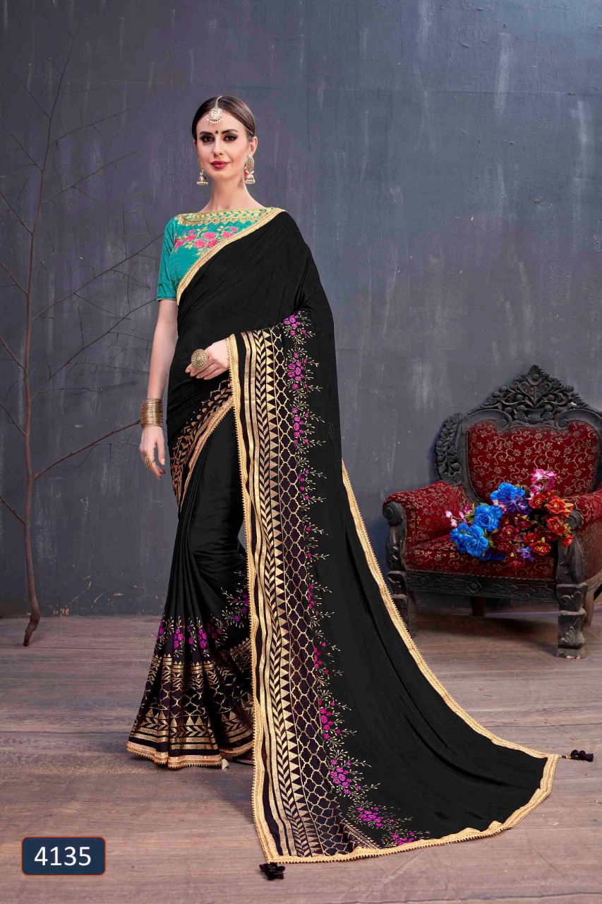 khushbu d no 4135 gerogette festive look saree single