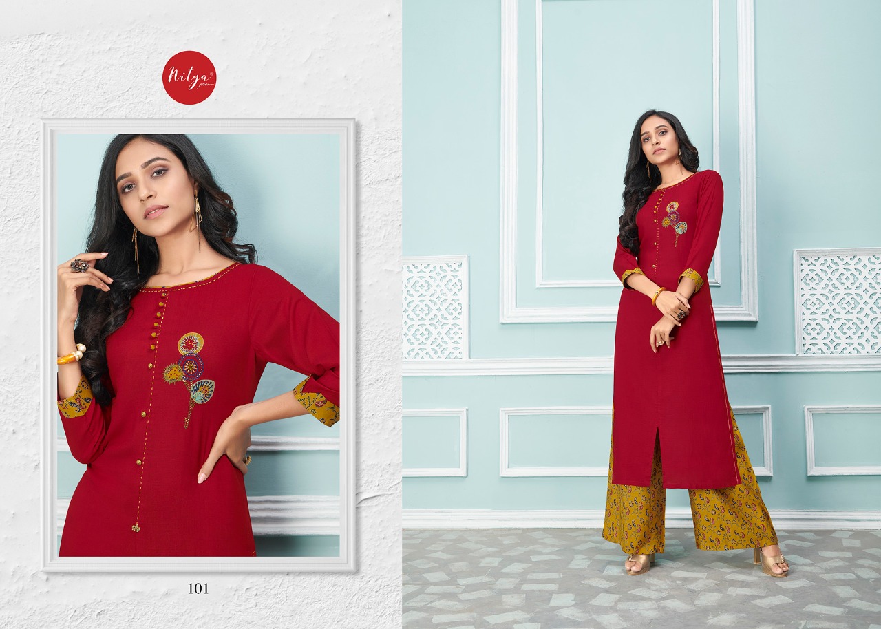 lt nitya glory rayon elegant kurti with bottom catalog