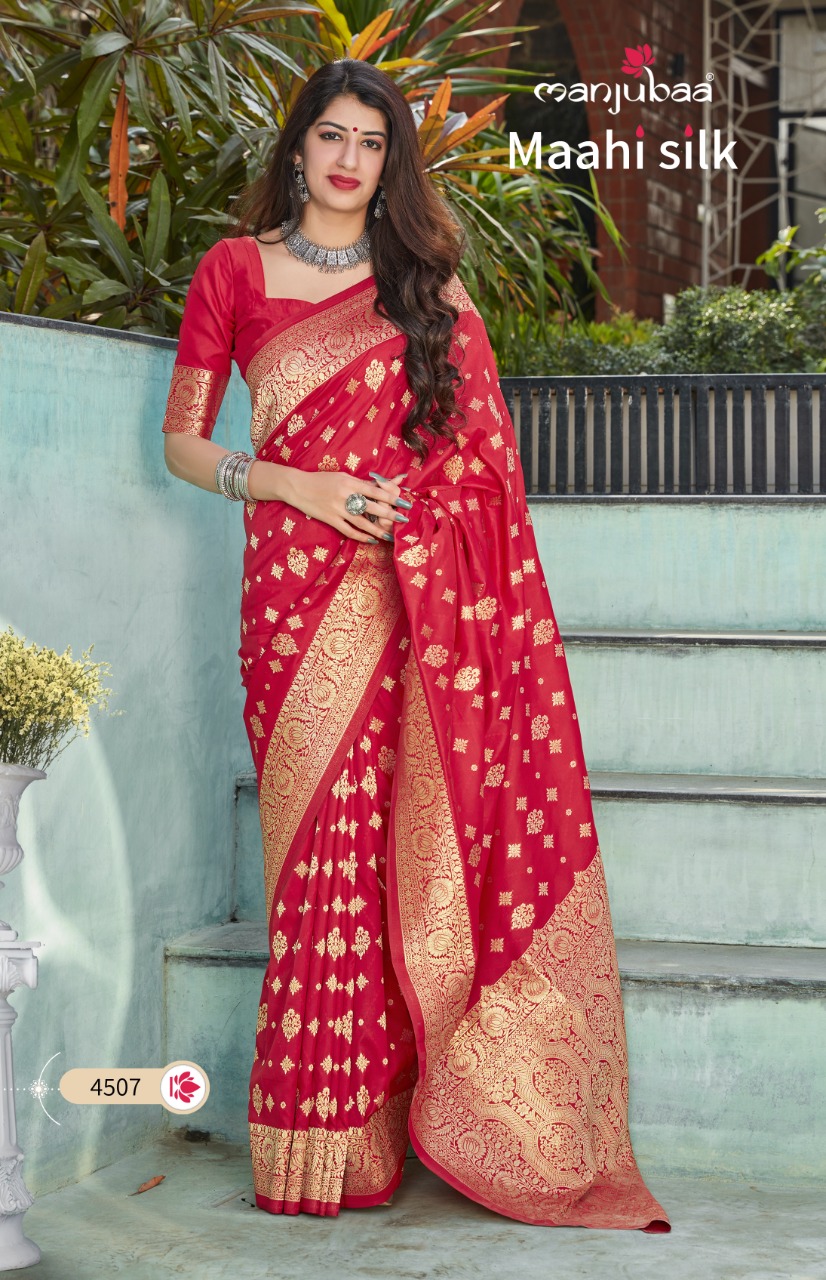 manjubaa clothing maahi silk series 4501 to 4508 elegant saree catalog