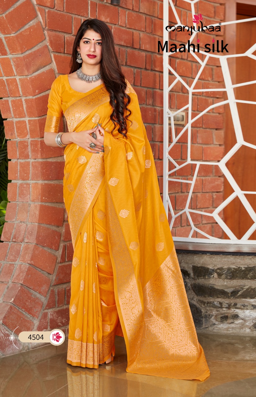 manjubaa clothing maahi silk series 4501 to 4508 elegant saree catalog