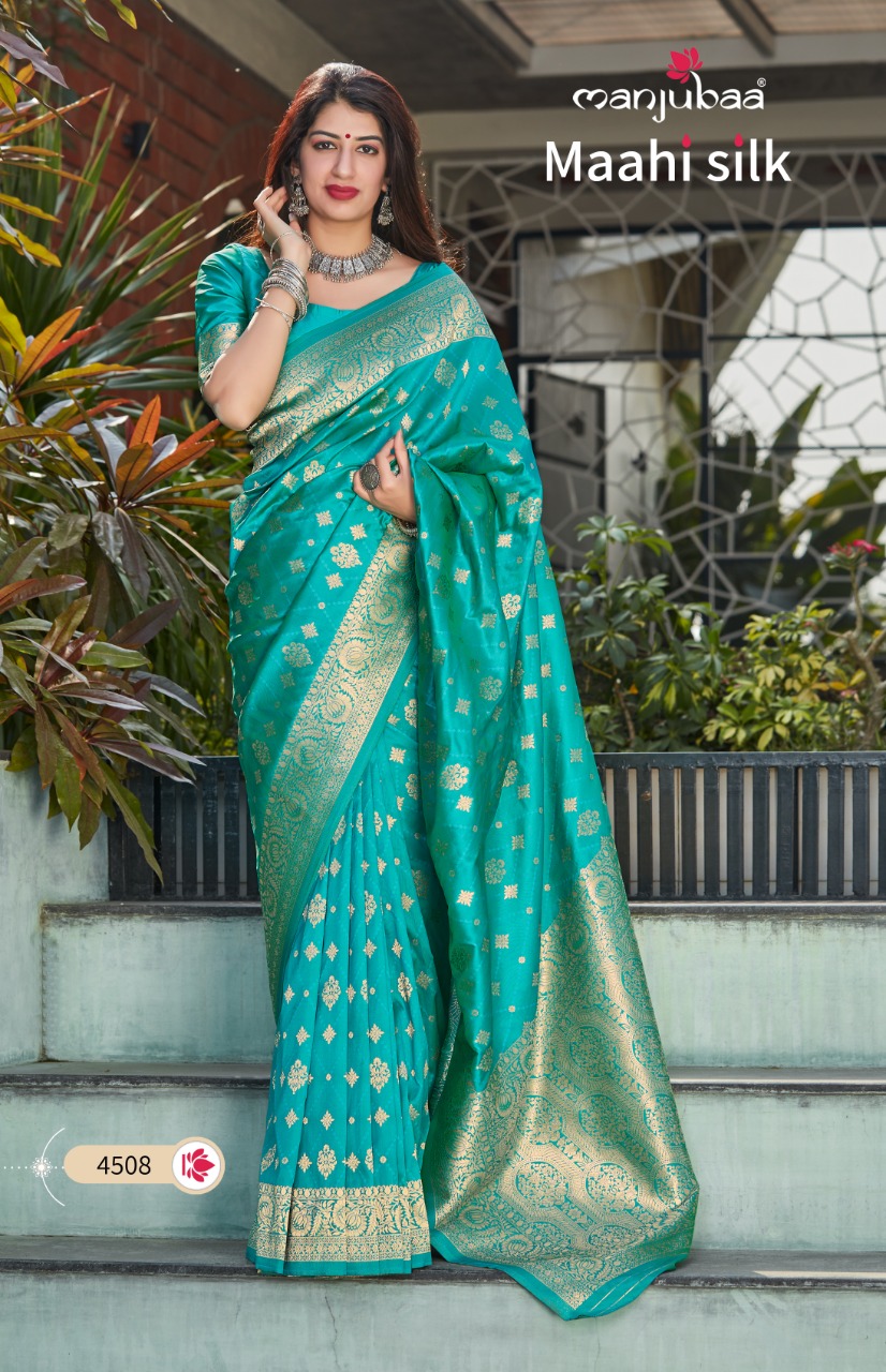 manjubaa clothing maahi silk series 4501 to 4508 elegant saree catalog