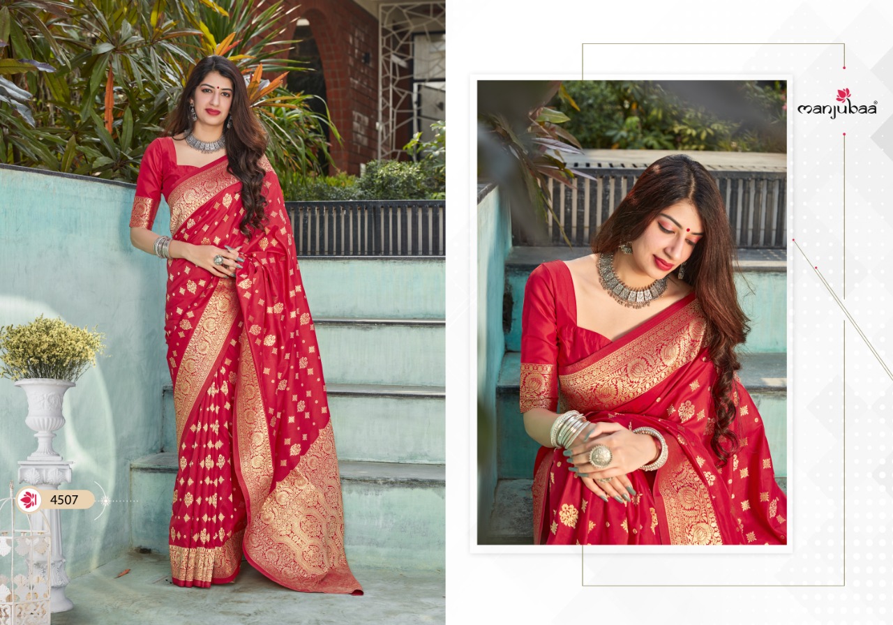 manjubaa clothing maahi silk series 4501 to 4508 elegant saree catalog