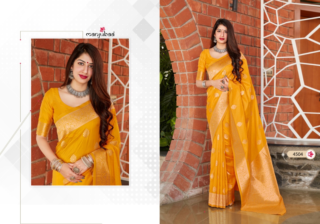 manjubaa clothing maahi silk series 4501 to 4508 elegant saree catalog