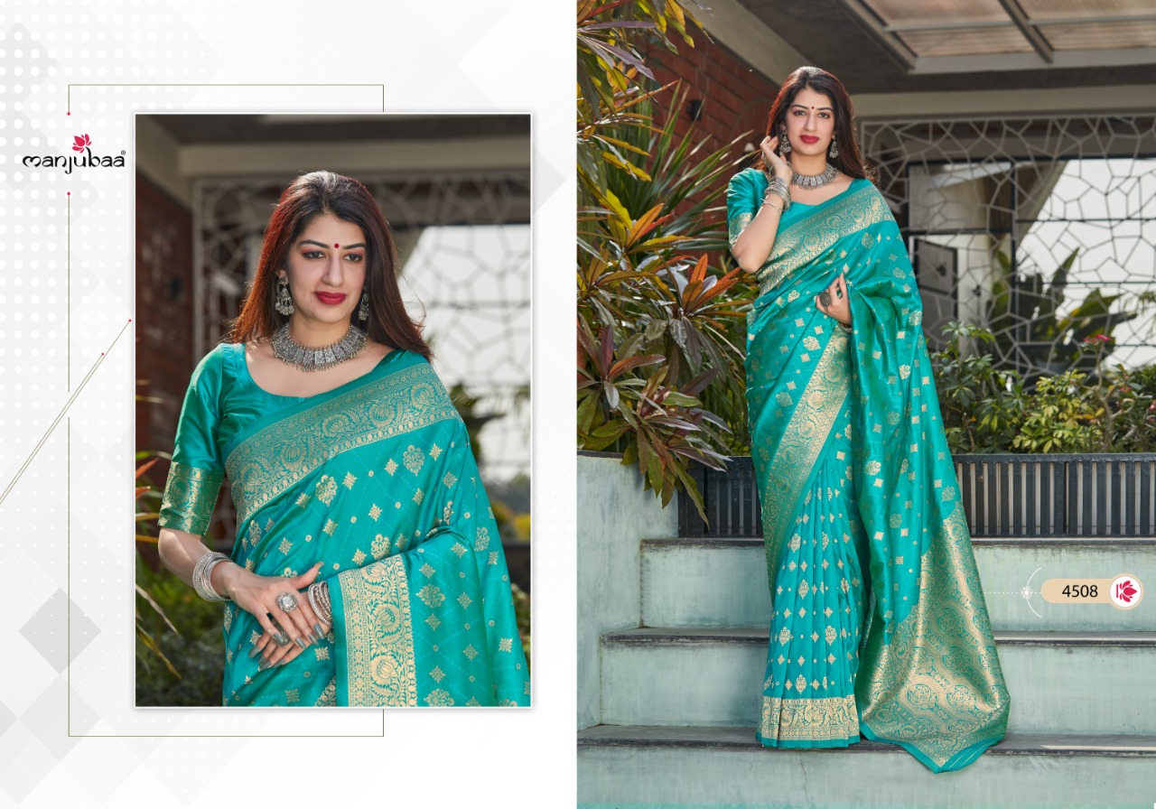 manjubaa clothing maahi silk series 4501 to 4508 elegant saree catalog