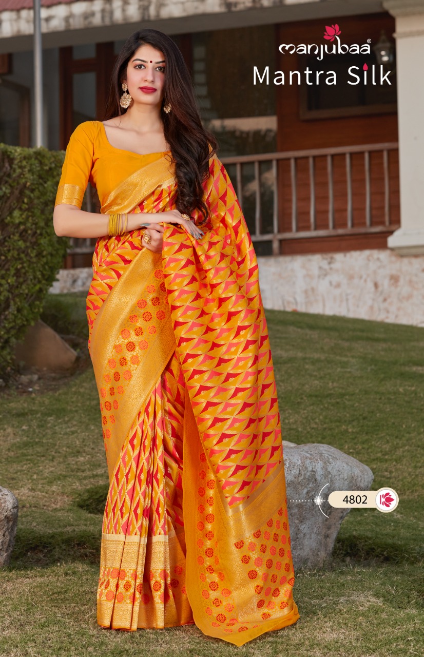 manjubaa clothing mantra silk series 4801 to 4806 elegant saree catalog