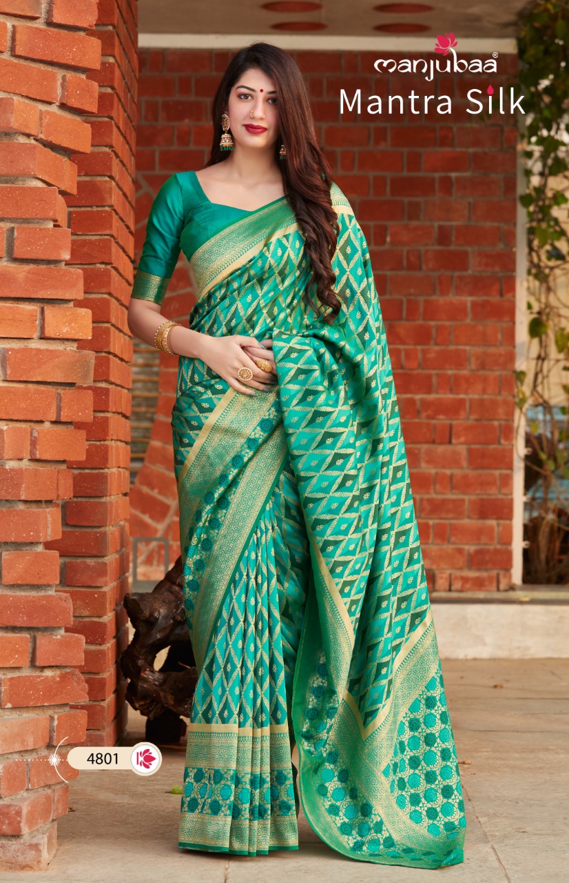 manjubaa clothing mantra silk series 4801 to 4806 elegant saree catalog