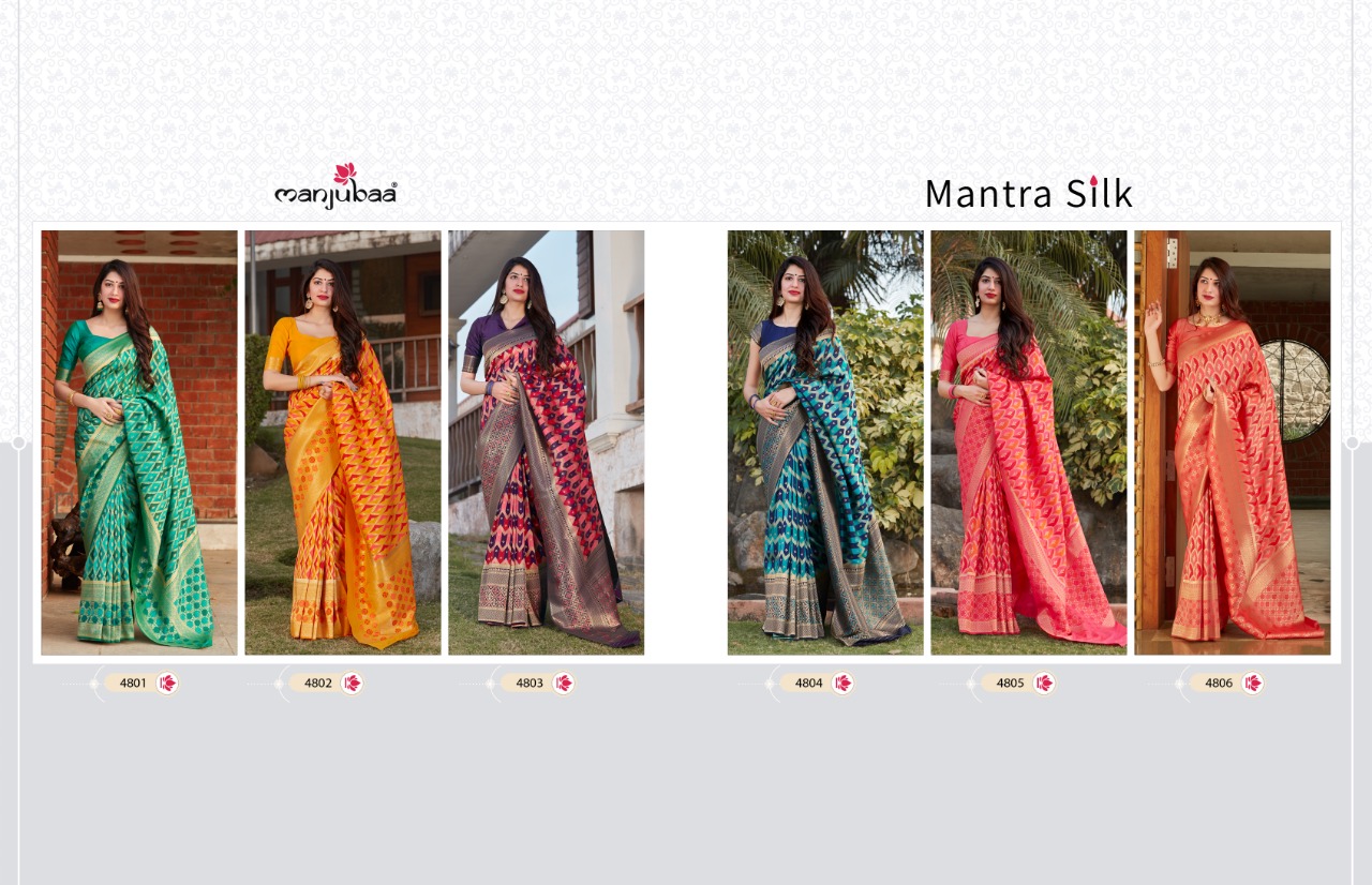 manjubaa clothing mantra silk series 4801 to 4806 elegant saree catalog