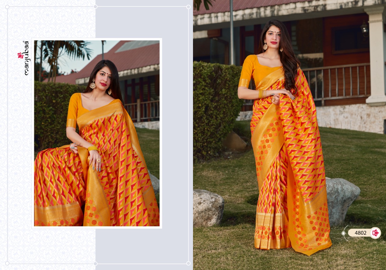 manjubaa clothing mantra silk series 4801 to 4806 elegant saree catalog