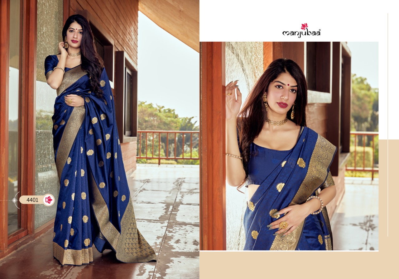 manjubaa clothing misty silk series 4401 to 4410 elegant saree catalog