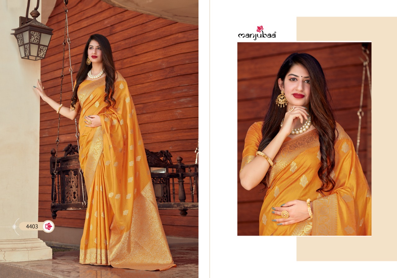 manjubaa clothing misty silk series 4401 to 4410 elegant saree catalog