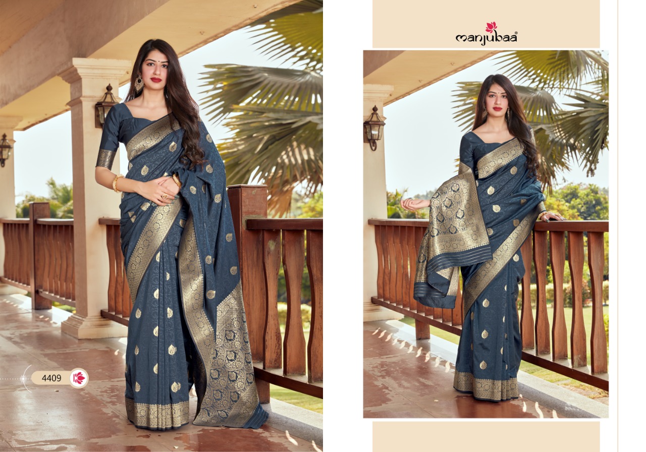 manjubaa clothing misty silk series 4401 to 4410 elegant saree catalog