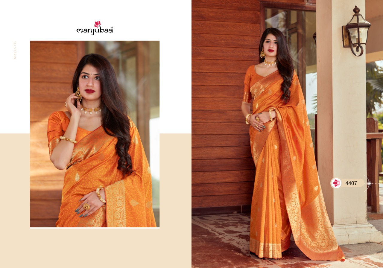 manjubaa clothing misty silk series 4401 to 4410 elegant saree catalog