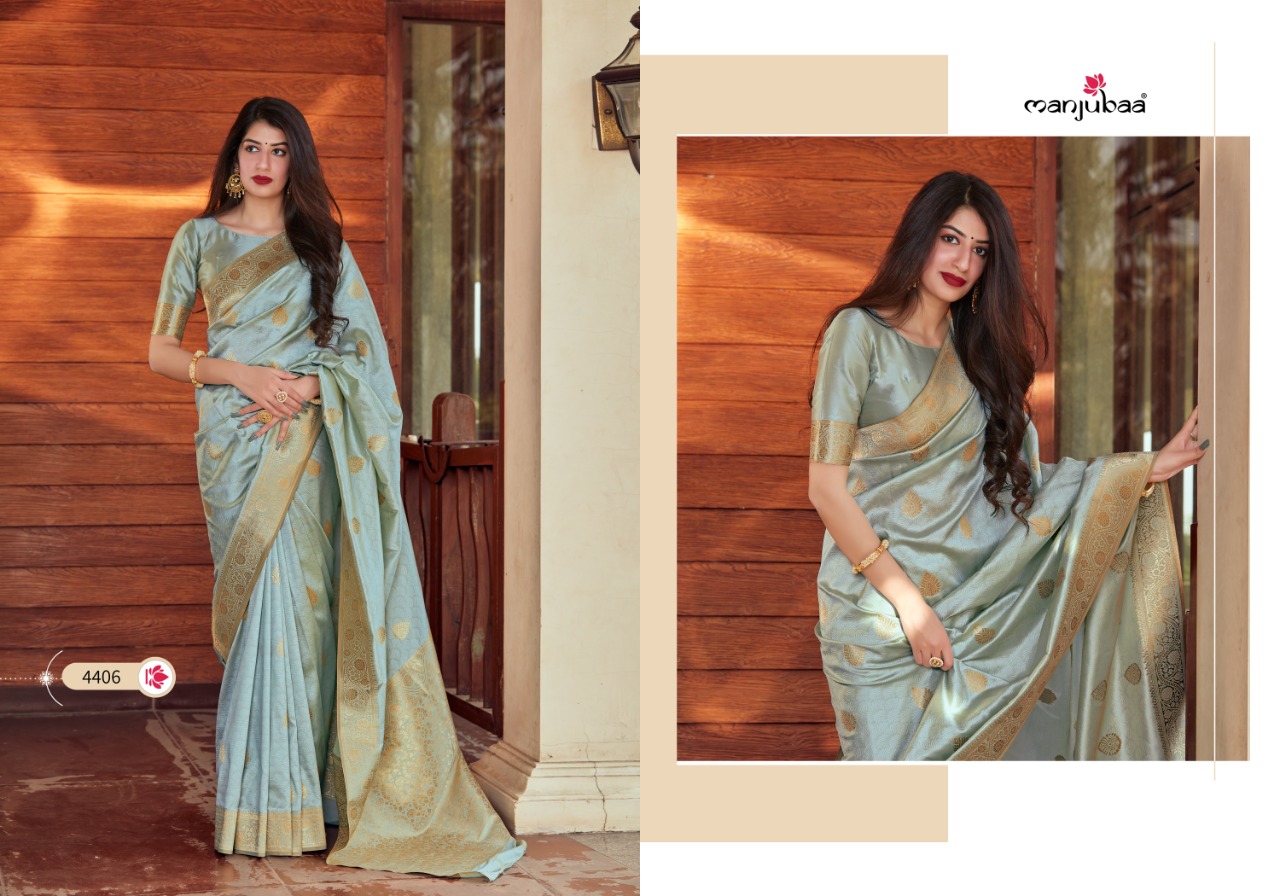 manjubaa clothing misty silk series 4401 to 4410 elegant saree catalog