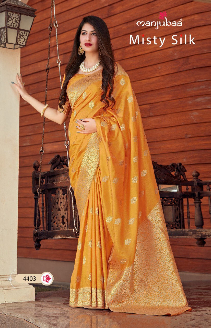 manjubaa clothing misty silk series 4401 to 4410 elegant saree catalog