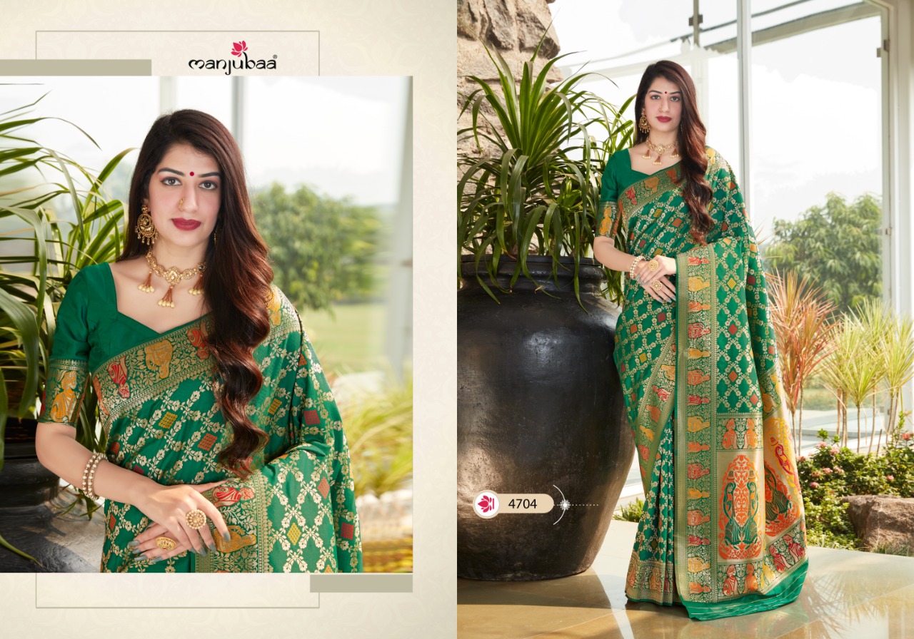 manjubaa clothing mohini silk series 4701 to 4706 regal look saree catalog