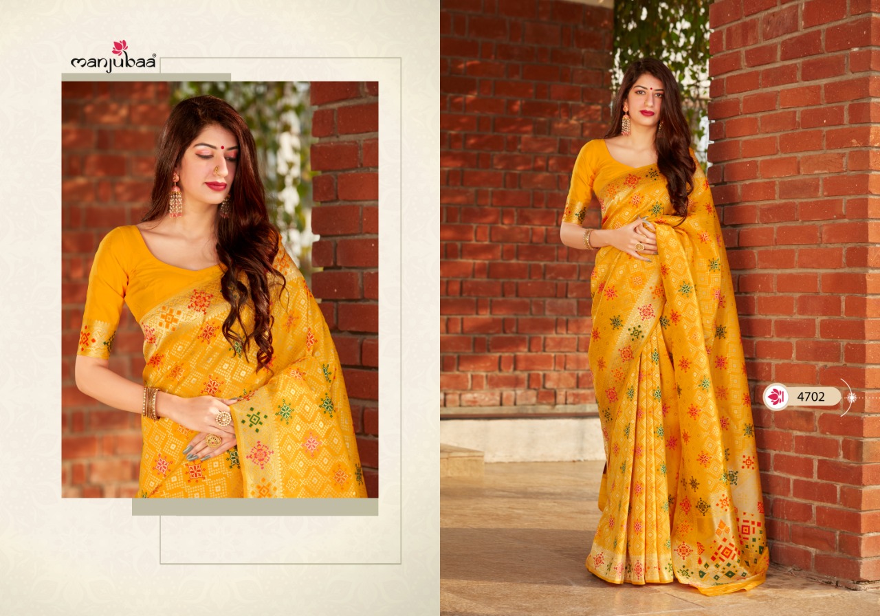 manjubaa clothing mohini silk series 4701 to 4706 regal look saree catalog