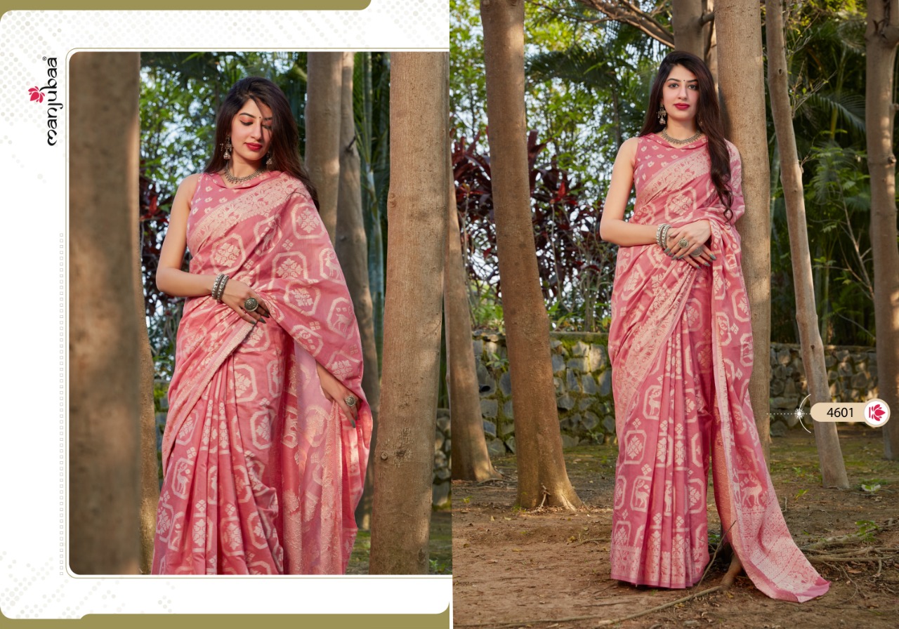 manjubaa clothing muskaan silk series 4601 to 4606 saree catalog