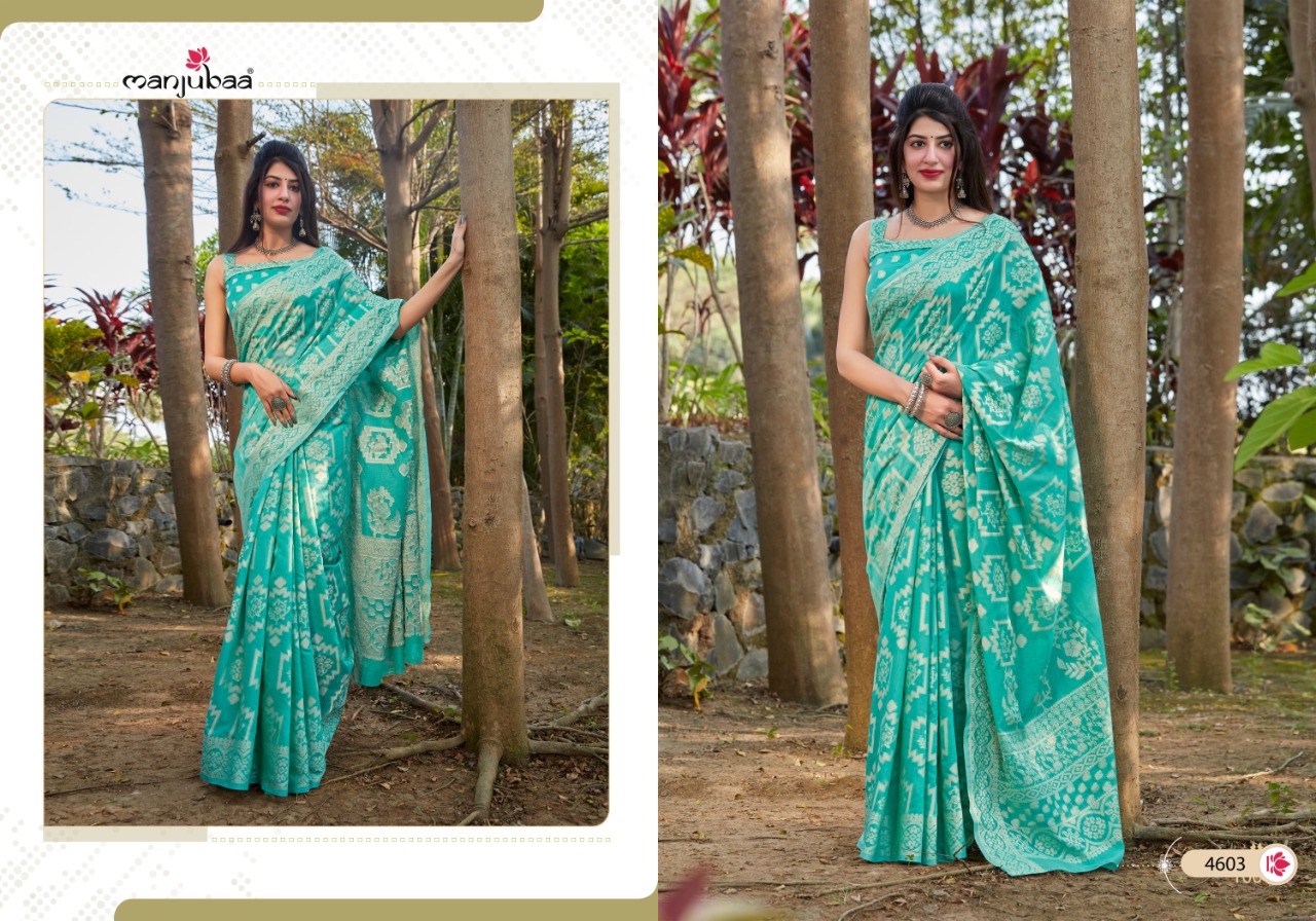 manjubaa clothing muskaan silk series 4601 to 4606 saree catalog