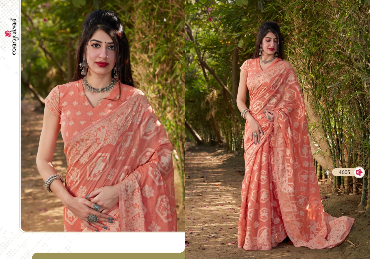 manjubaa clothing muskaan silk series 4601 to 4606 saree catalog